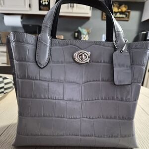 COACH Gray Crocodile-Embossed Tote Bag Small